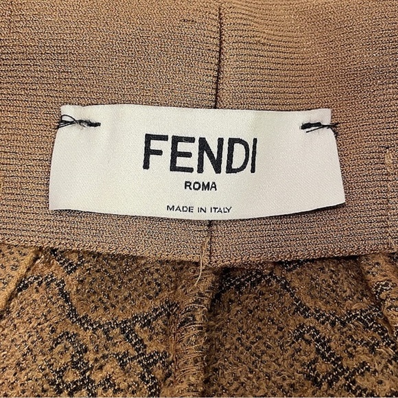 Fendi Karligraphy Velvet Logo Brown Tan Straight Leg Trousers 42IT/ 8US - Picture 6 of 14